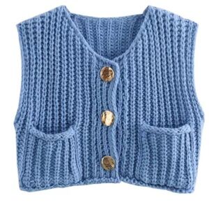Blue Knit Women's Crop Sweater Vest